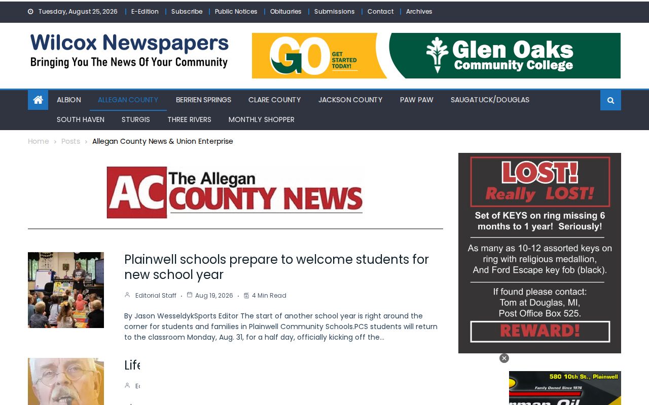 Allegan County arrest news section and local records coverage