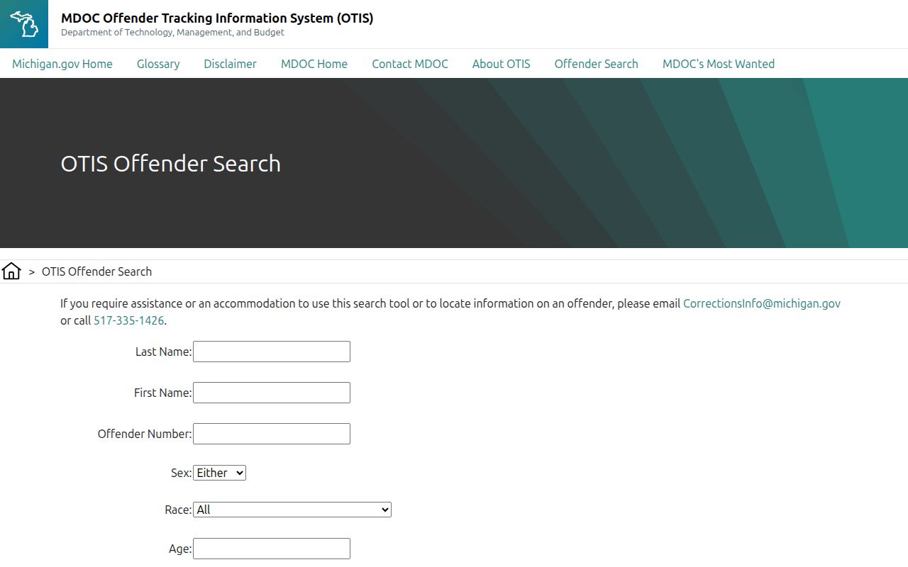 Michigan Department of Corrections OTIS offender record search for Allegan County cases