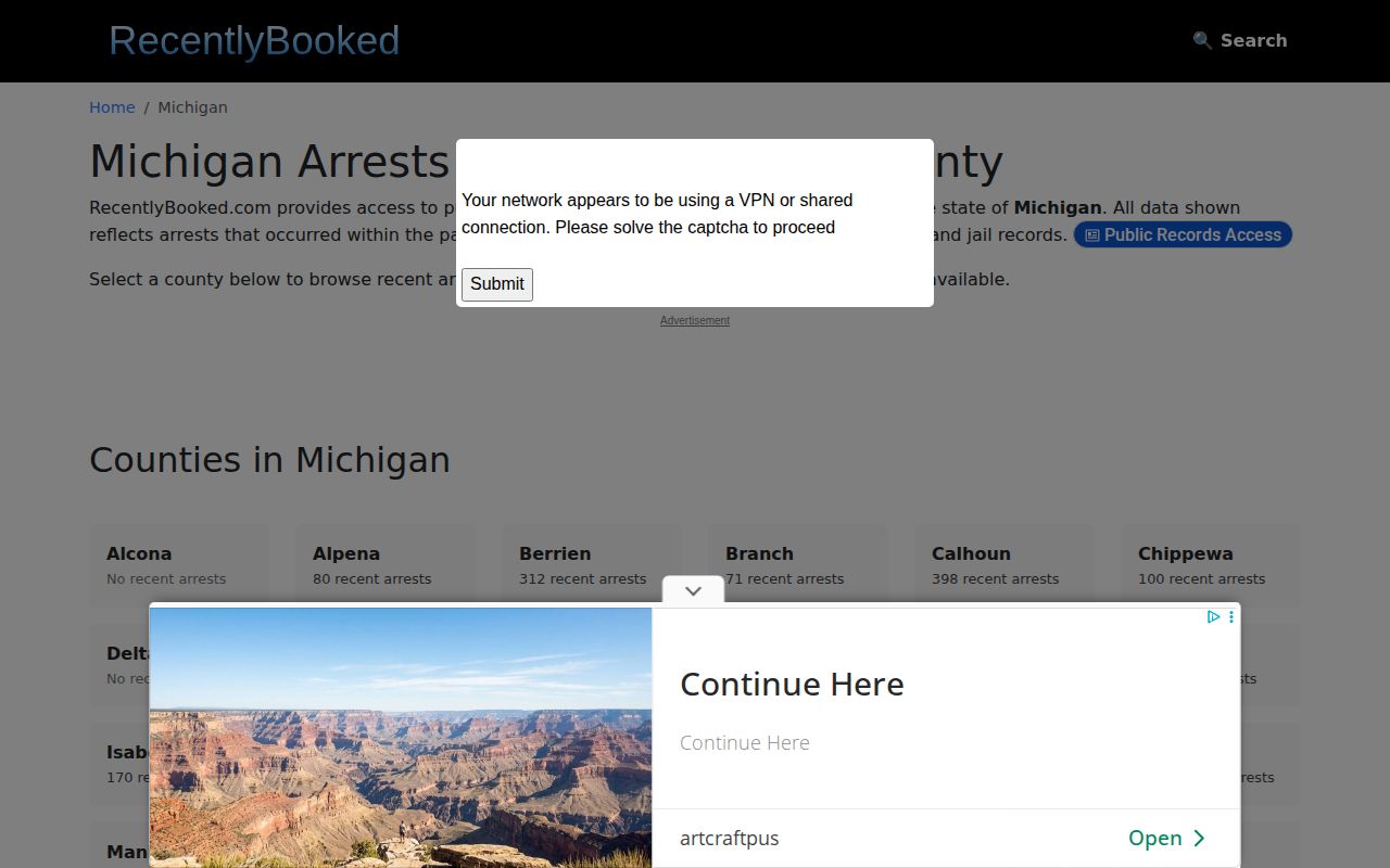 RecentlyBooked Michigan index checked for Allegan County booking coverage