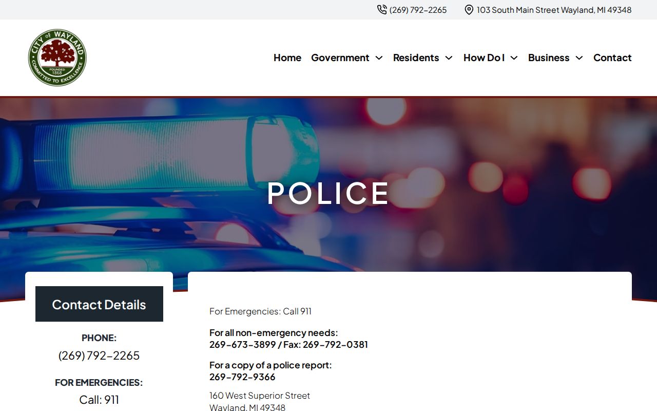 Wayland Police Department arrest records source in Allegan County